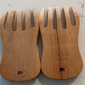 Moab Utah Bearly Cook’in Wooden Bear Claw Salad Servers